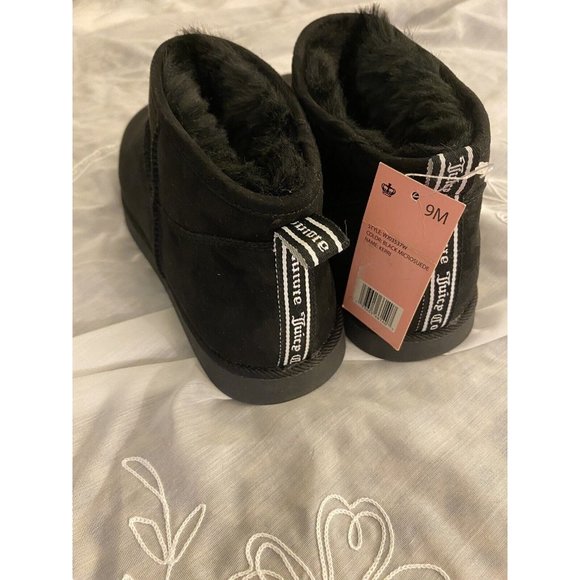 Juicy Couture Black Faux Fur Lining Suede Embroidered Jewels Ankle Booties/Kerri - Picture 4 of 6